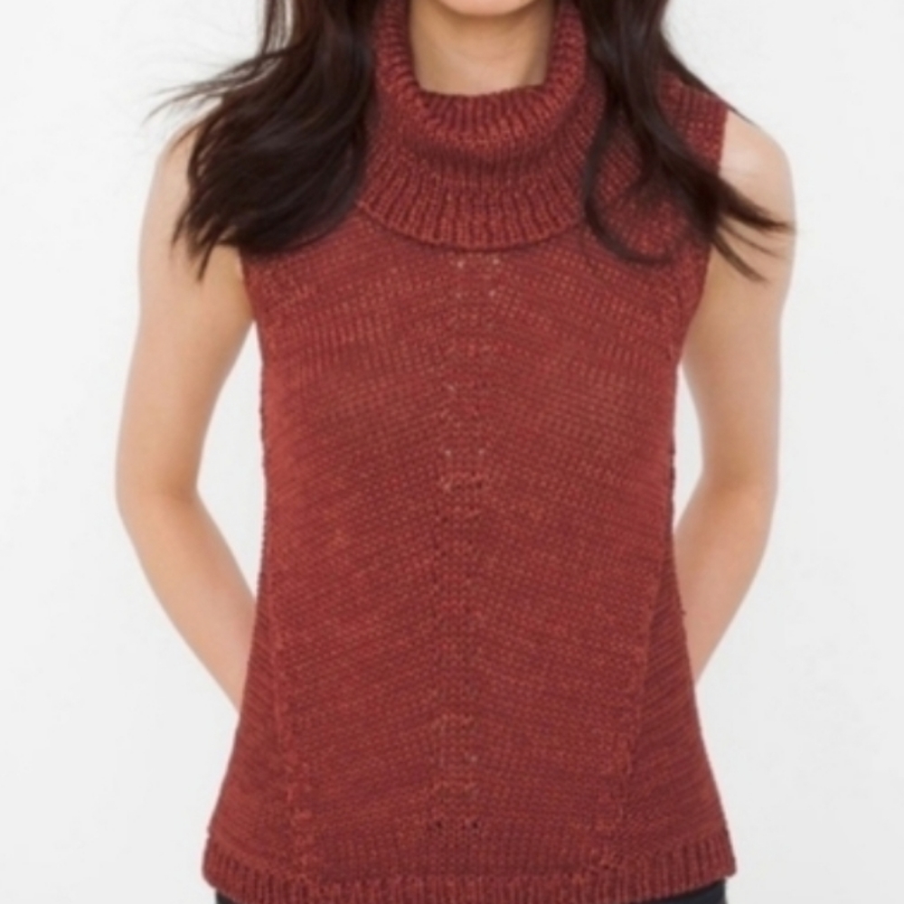 WHBM White House Black Market Sleeveless Cowlneck Sweater, Terra Rosa, Large